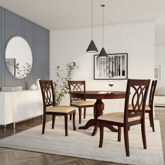 Furniture of America Goddard Transitional 5-Piece Round Dining Set, Brown Cherry