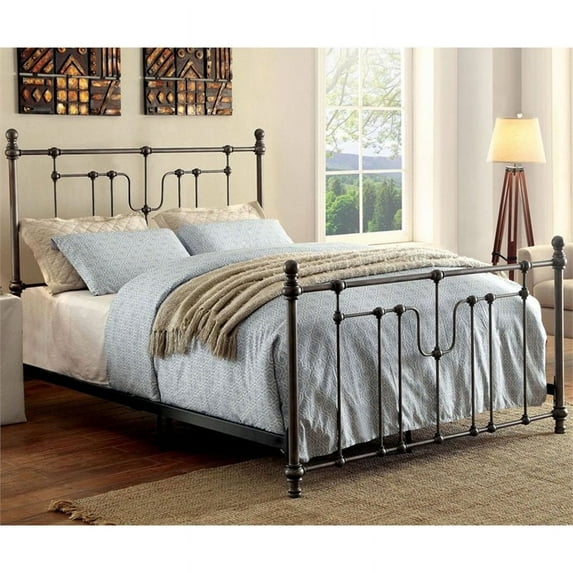 Furniture of America Golden Powder Coated Black Metal King Spindle Bed