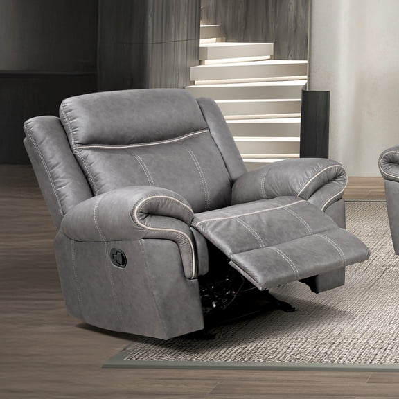 Furniture of America Gordon Modern Faux Leather Manual Recliner Chair with Glider, Warm Gray