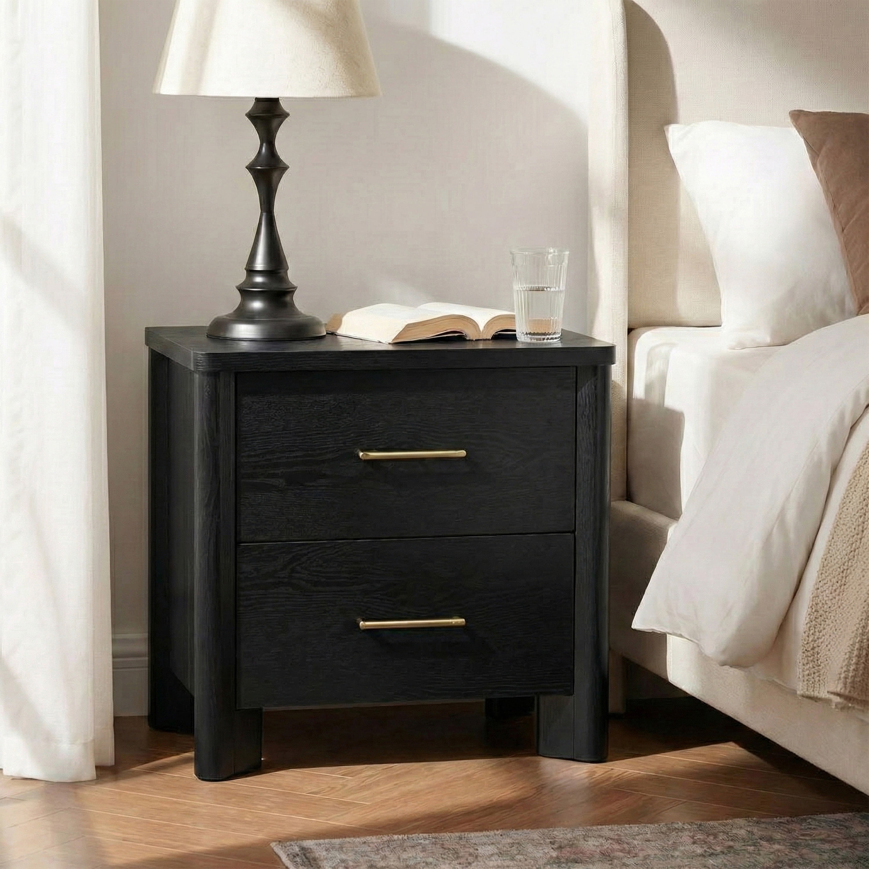 Furniture of America Gracie Modern Wood 2-Drawer Nightstand with USB Ports, Black