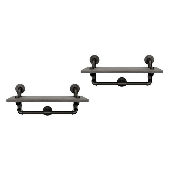 Furniture of America Gren Metal Floating Shelf in Gray and Black (Set of 2)