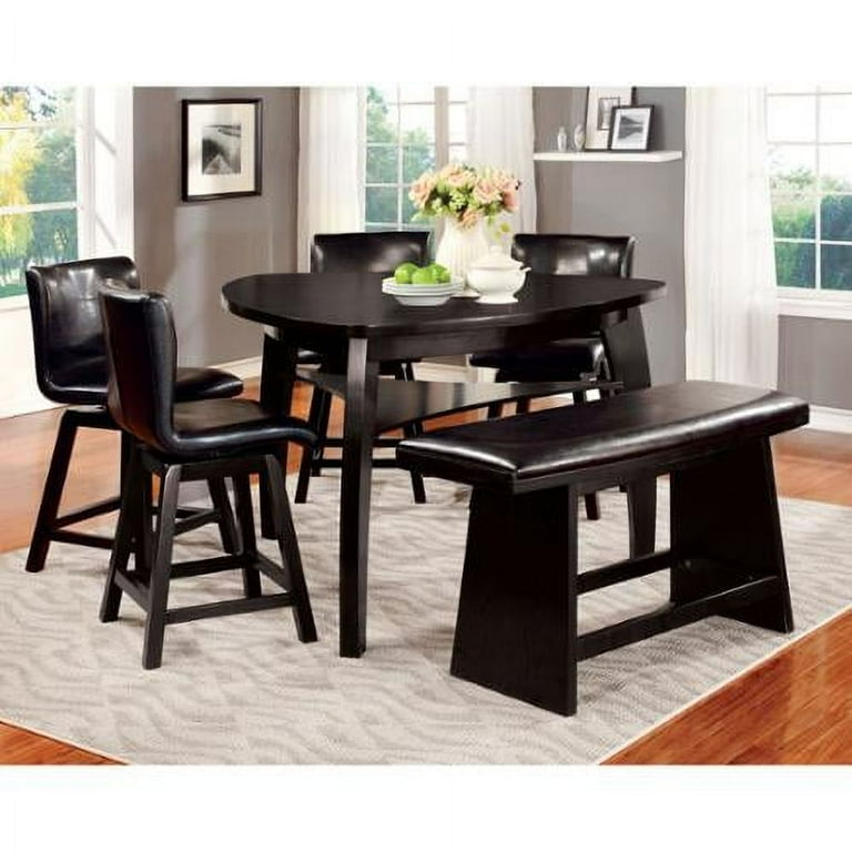 Furniture of America Hace Contemporary Black Faux Leather 6 Piece