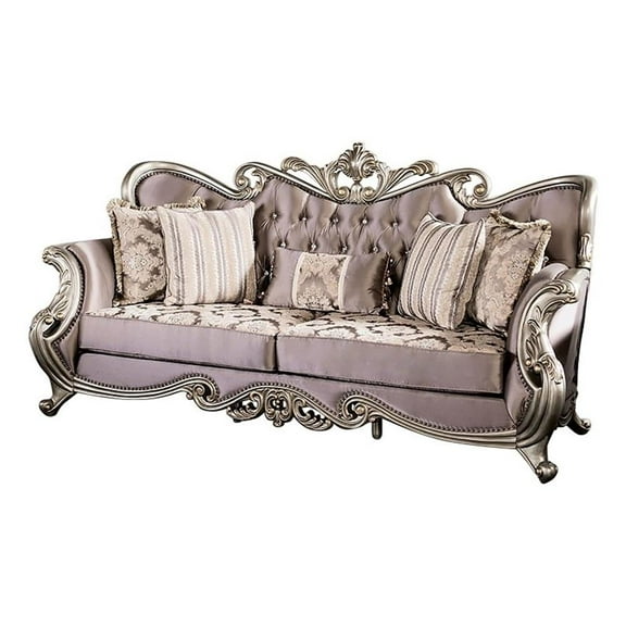 Furniture of America Haggen Velvet Tufted and Nailhead Sofa in Purple