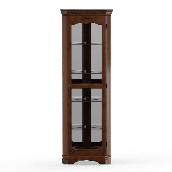 Furniture of America Hammal 5-Shelf Corner Curio Cabinet, Walnut