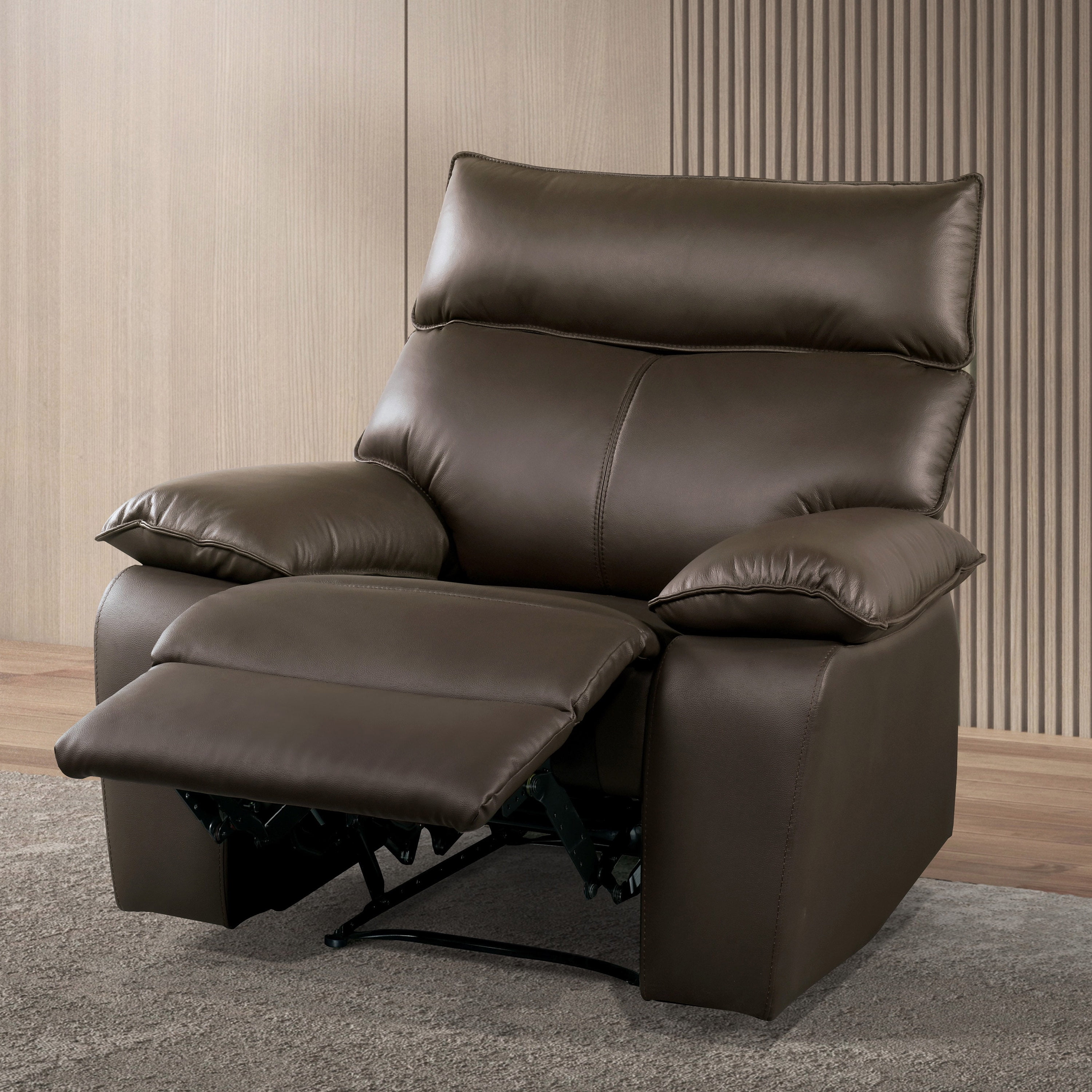 Furniture of America Hanety Brown Leather Match Recliner, FSC Certified