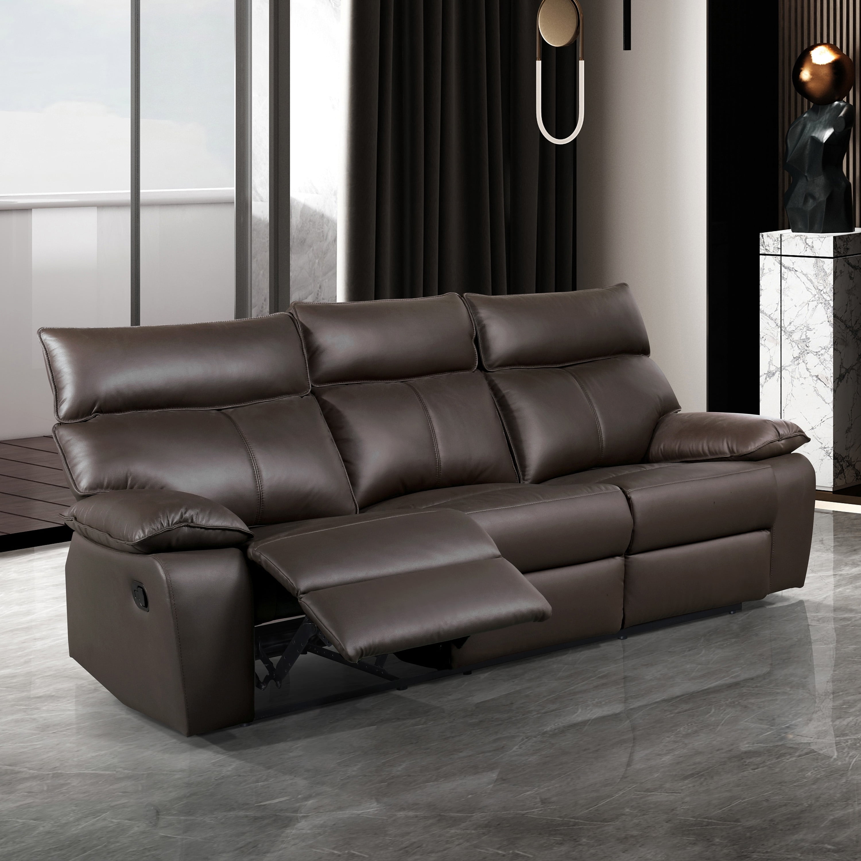 Furniture of America Hanety Brown Leather Match Reclining Sofa, FSC ...