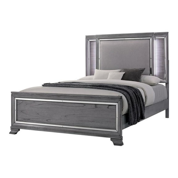 Furniture of America Hariston Wood Queen Bed with LED Lights in Light Gray
