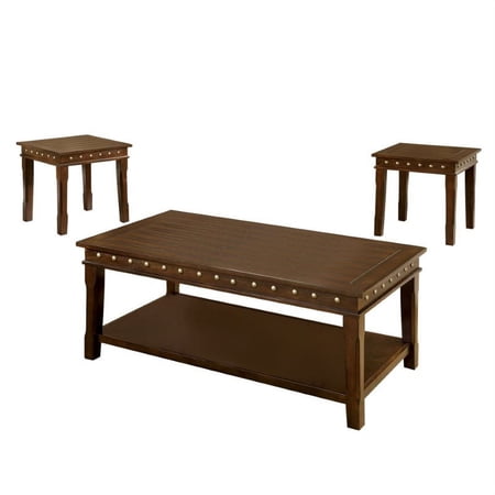 Furniture of America Harley Solid Wood 3-Piece Coffee Table Set in Walnut