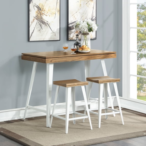 Furniture of America Harper 3-Piece Counter Height Table Set, Oak
