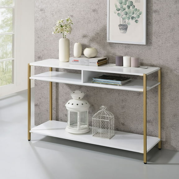 Furniture of America Harper 3-Shelf Console Table, White