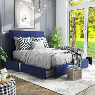 Furniture of America Zorva 4-Drawer Fabric Navy Full Kids Bed