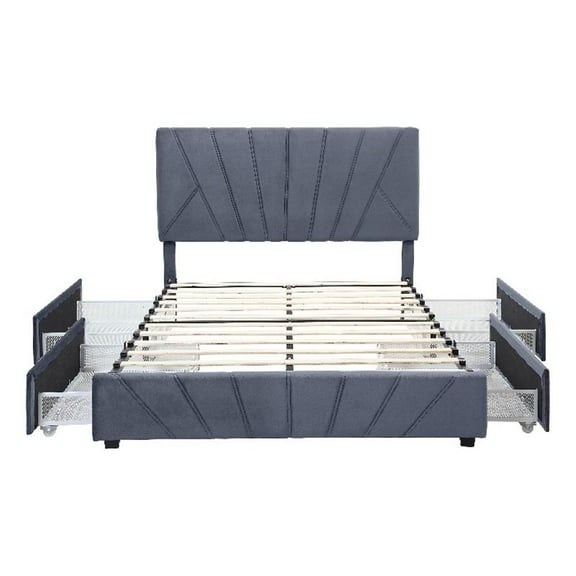 Furniture of America Harper Fabric Upholstered Queen Bed with 4-Drawer in Gray