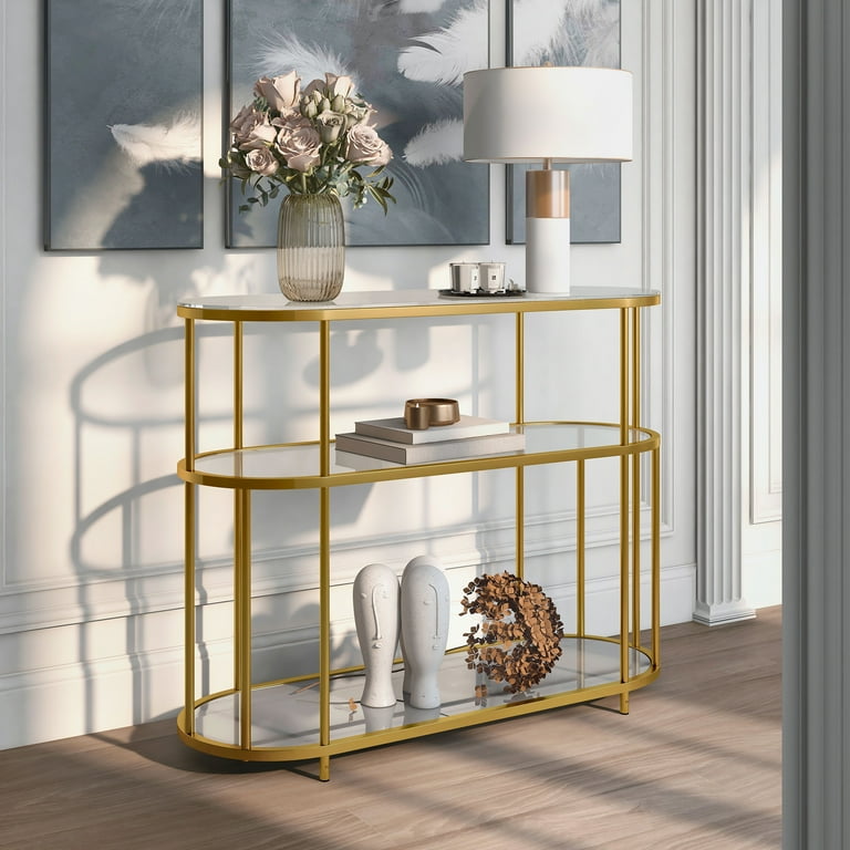 Mixed Metal Glass-top Console Mixed Metal Glass-top Console