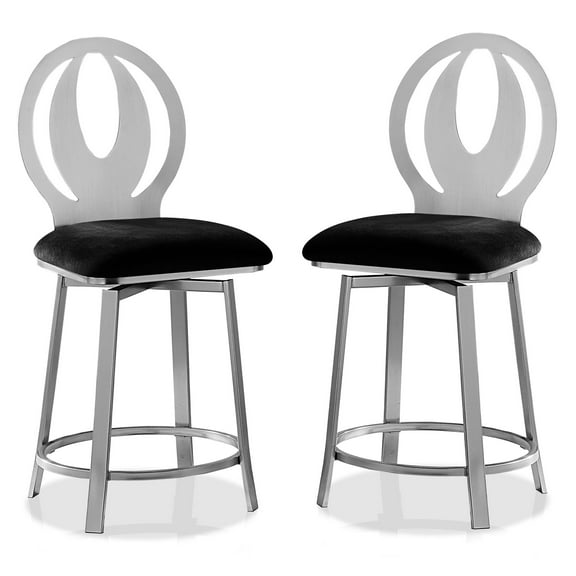 Furniture of America Harper Metal 24" Height Barstool in Silver (Set of 2)