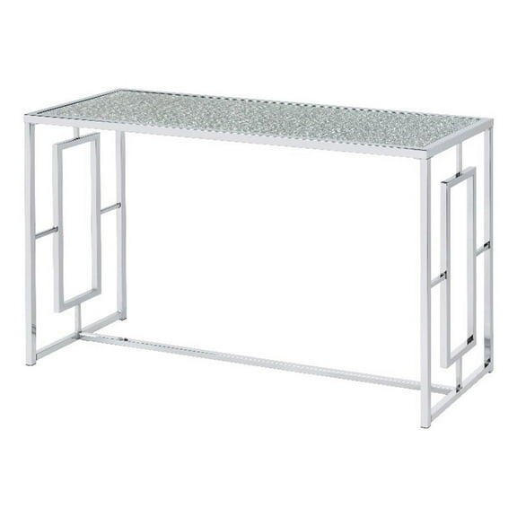 Furniture of America Harper Metal Chrome Sofa Table with Waterfall Pattern Top