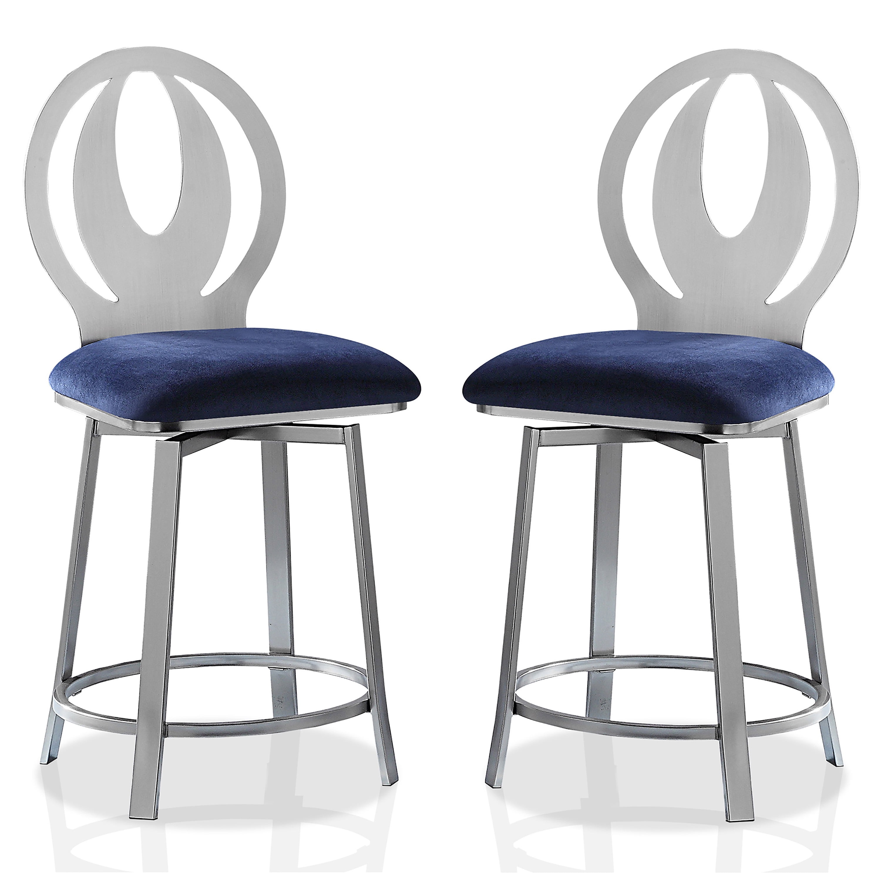 Furniture of America Harper Metal Counter Stool-Set of 2, Navy, 24-in