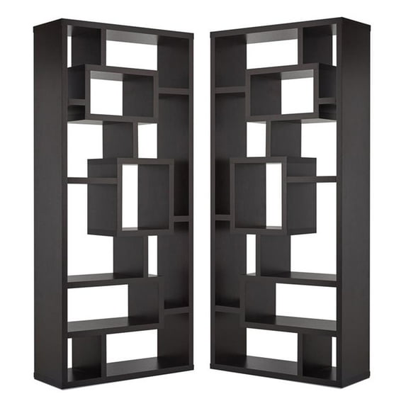 Furniture of America Hazo Black Wood Open Bookcase in Cappuccino Set of 2