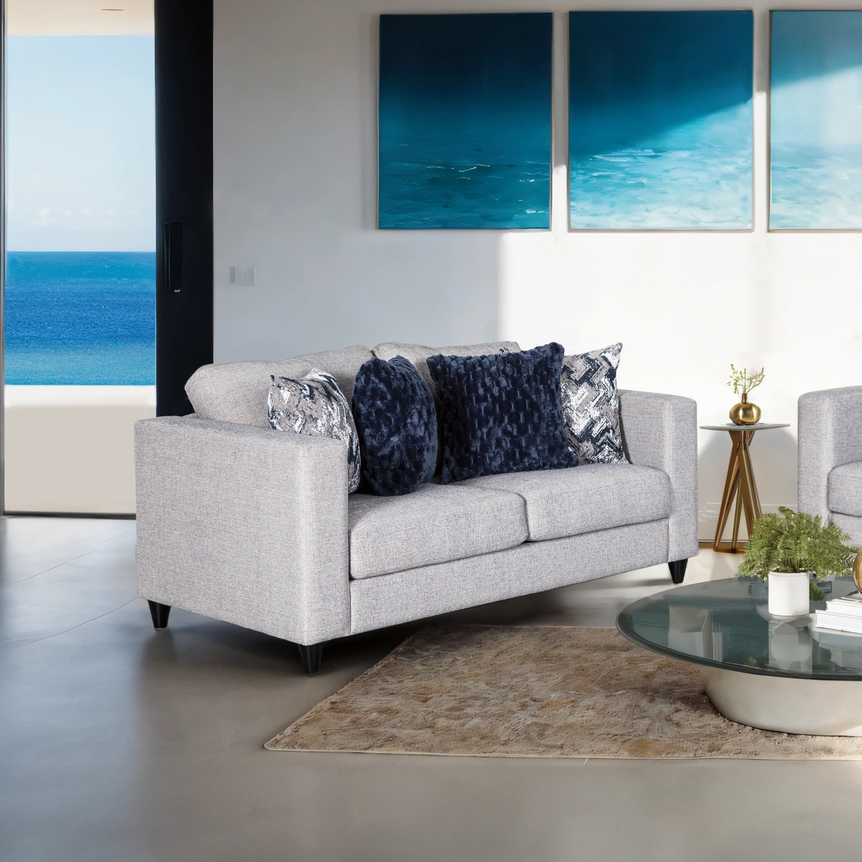 Furniture of America Hedric Modern Chenille Loveseat, Light Gray
