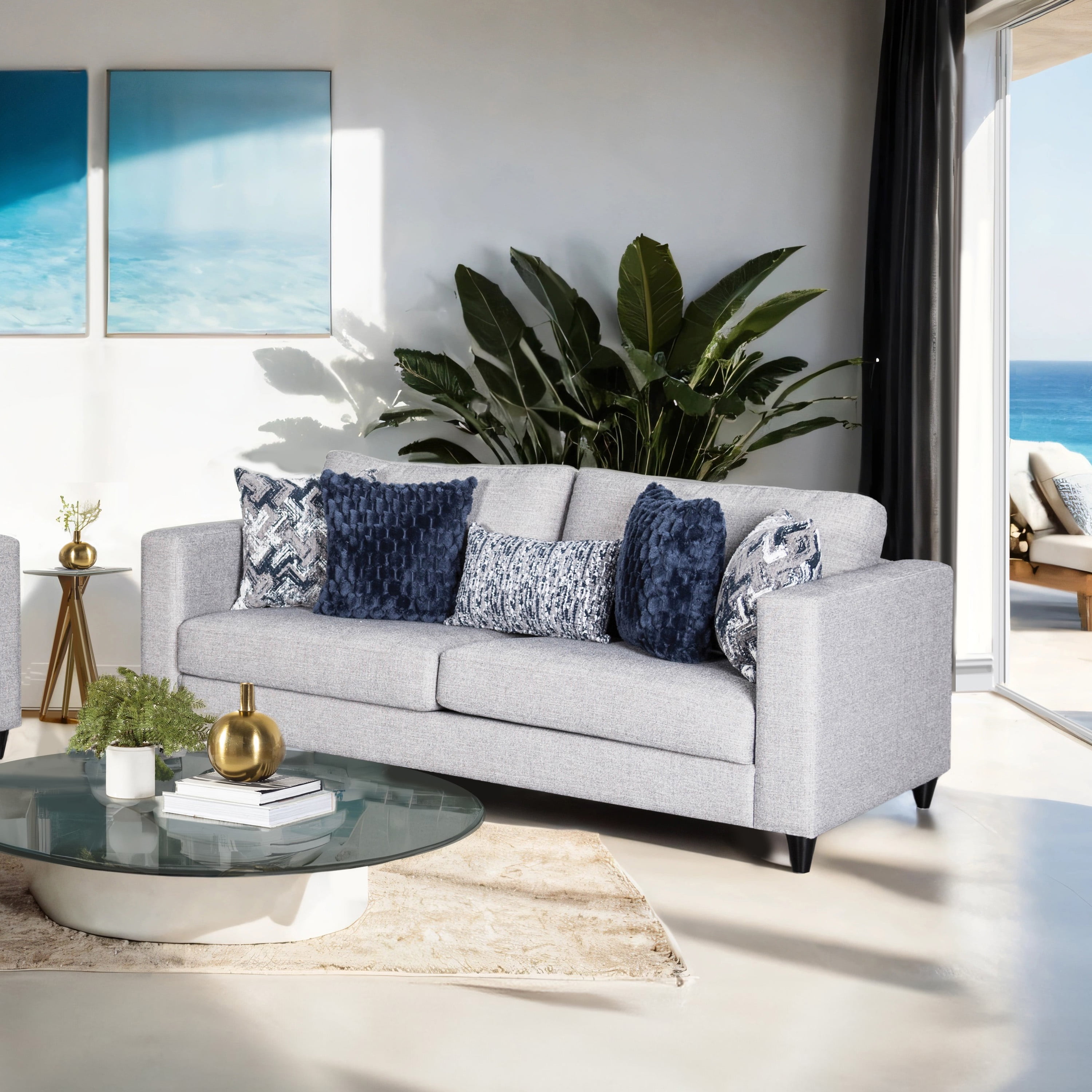 Furniture of America Hedric Modern Chenille Sofa with Pillow, Light Gray