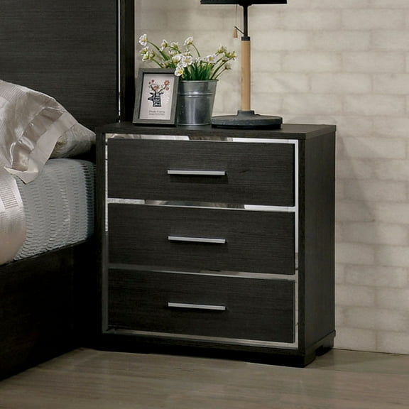 Furniture of America Henly Contemporary Nightstand with 3-Drawer, Warm Gray
