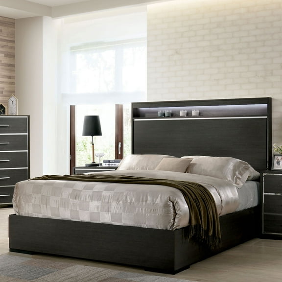 Furniture of America Henly Contemporary Wood Panel Bed, Queen, Gray