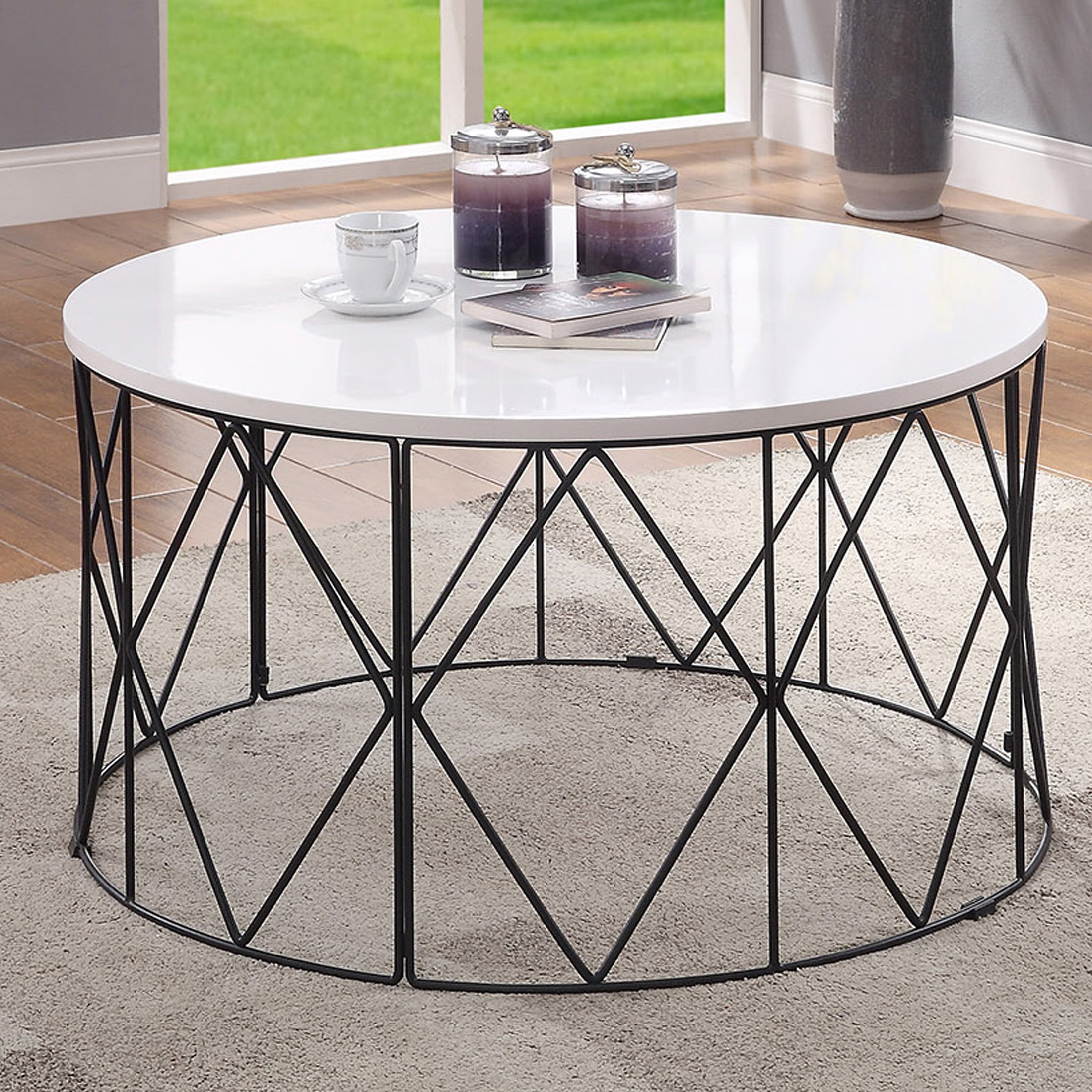 Furniture of America Herlan Coffee Table with Metal Frame, White