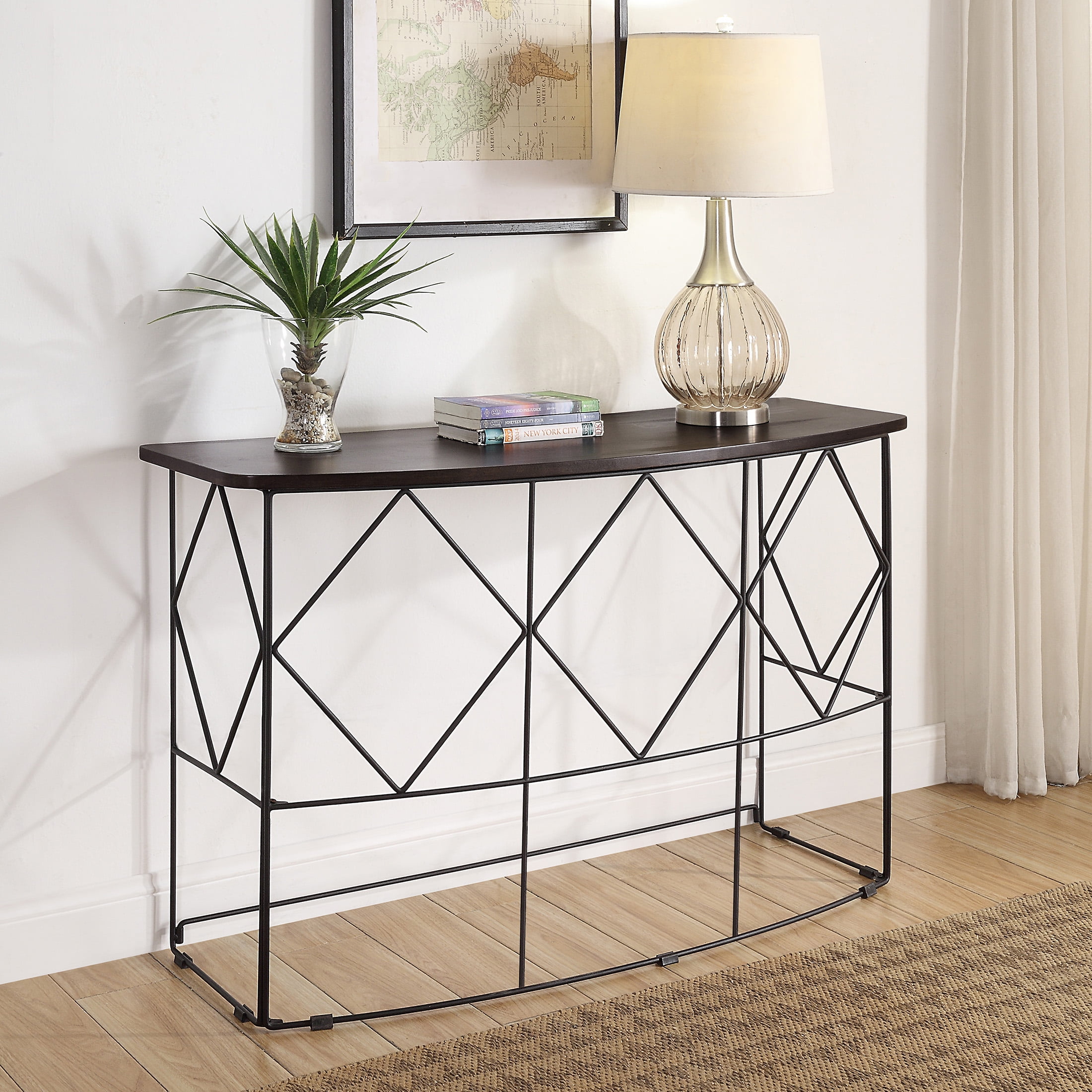 Furniture of America Herlan Console Table with Metal Frame, Walnut
