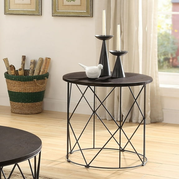 Furniture of America Herlan End Table with Metal Frame, Walnut