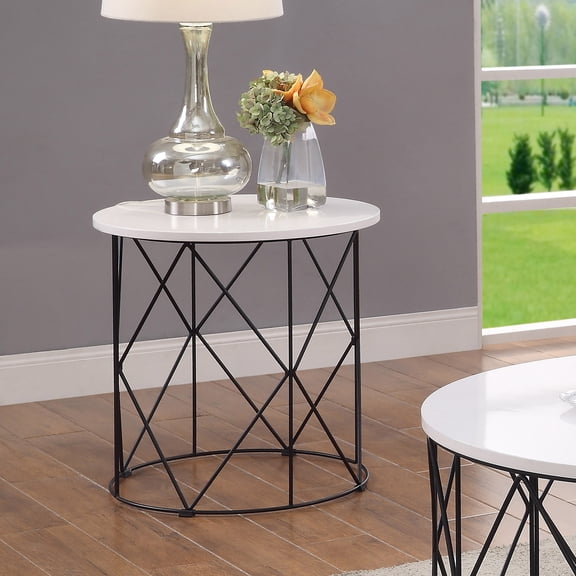 Furniture of America Herlan End Table with Metal Frame, White