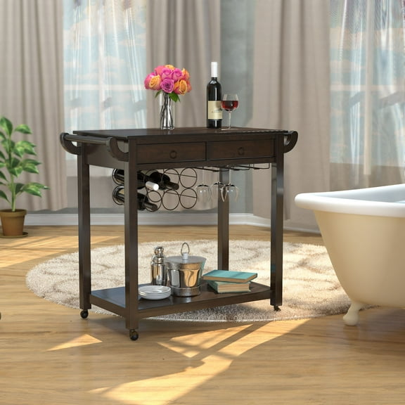 Furniture of America Heron Multi-Storage Serving Cart, Dark Walnut