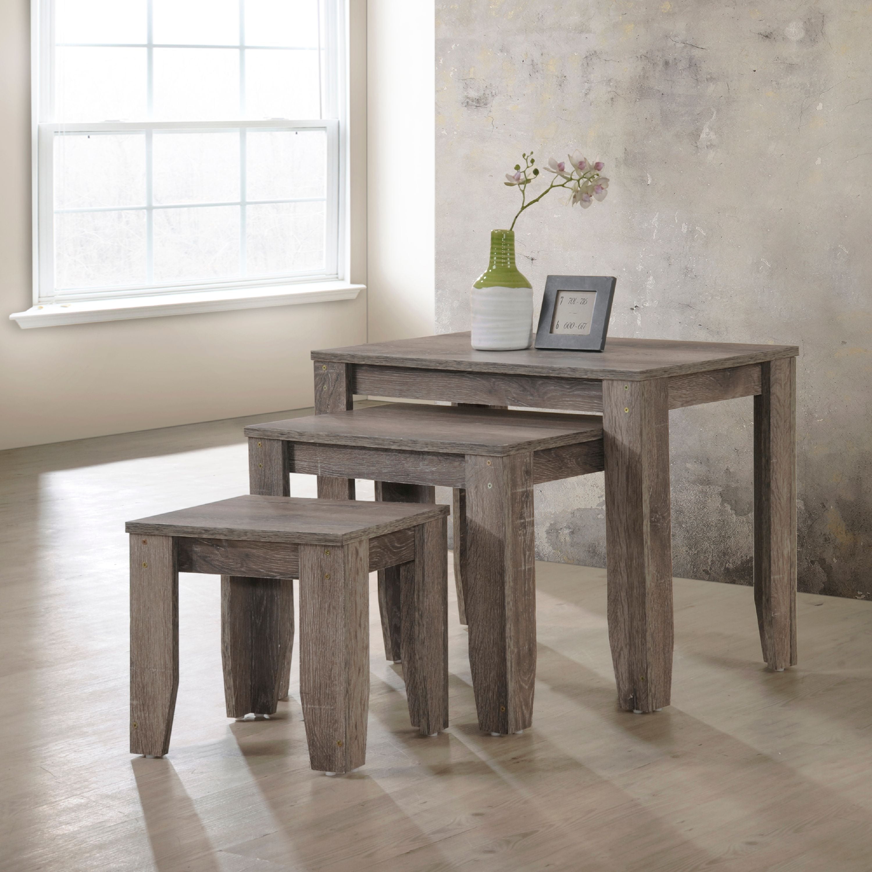 Furniture of America Hilber Rustic 3Piece Wooden Nesting Tables, Oak