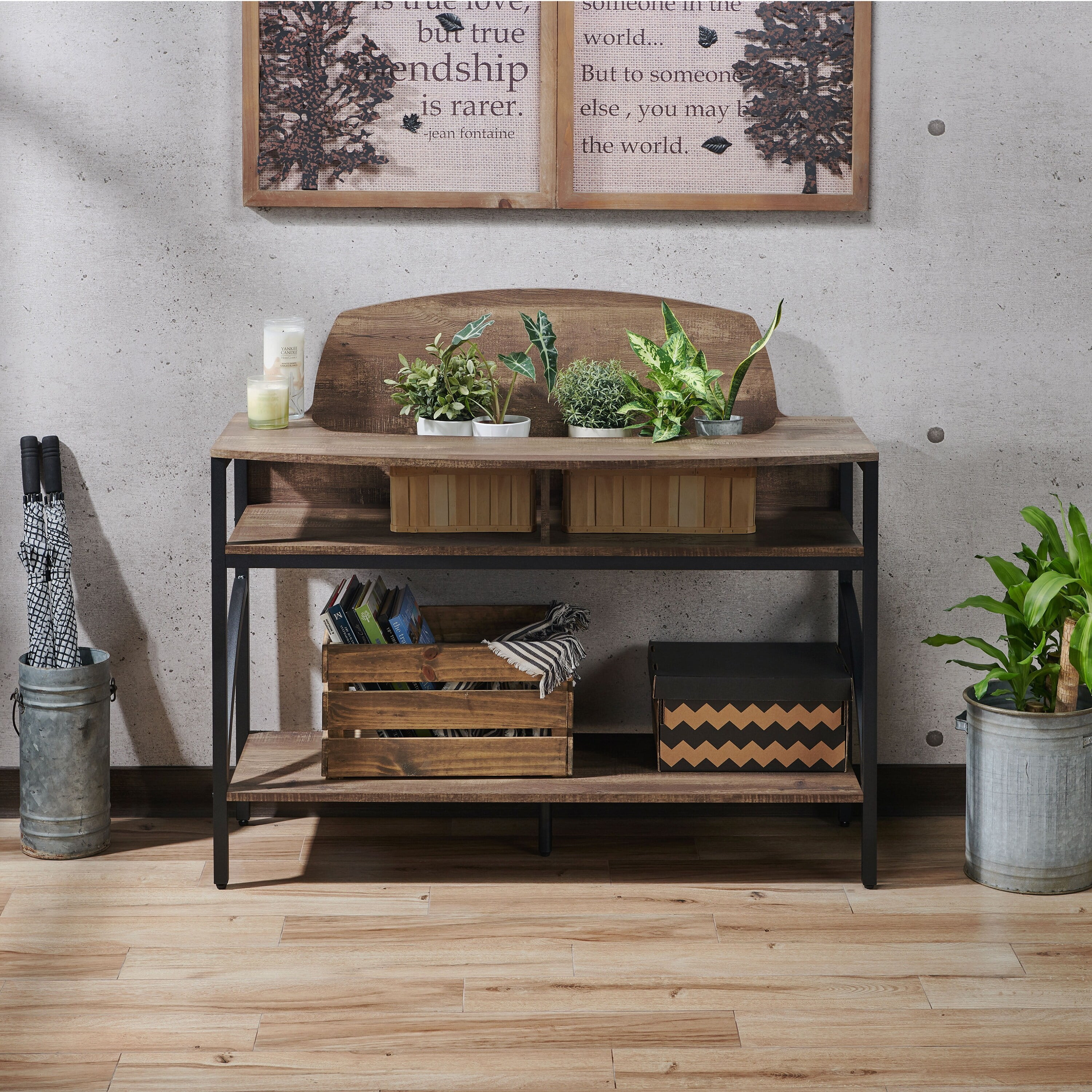 Furniture of America Hildebrand Rustic Oak 47inch Metal 3Shelf Plant