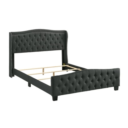 Furniture of America Hillcrest Fabric Tufted Bed, Dark Gray, Queen