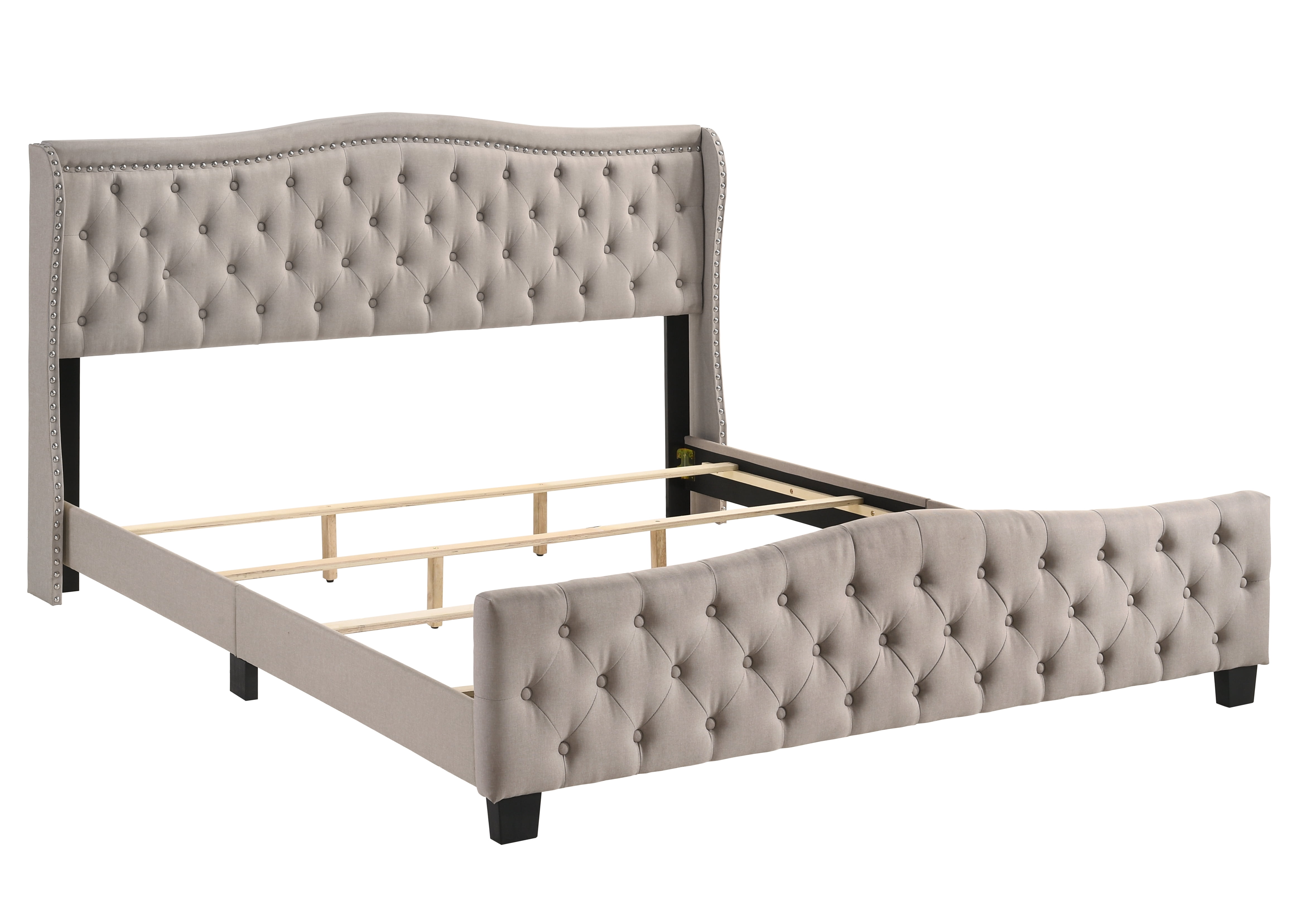 Furniture of America Hillcrest Fabric Tufted Bed, Ivory, Queen
