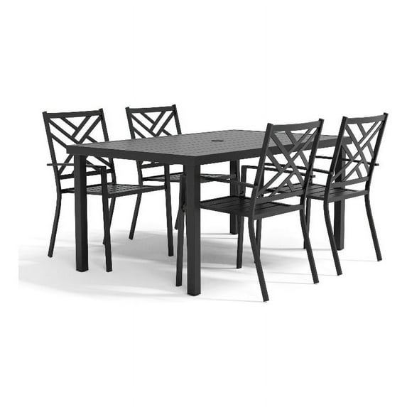 Furniture of America Hjem 5-Piece Black Metal Rectangular Patio Dining Set