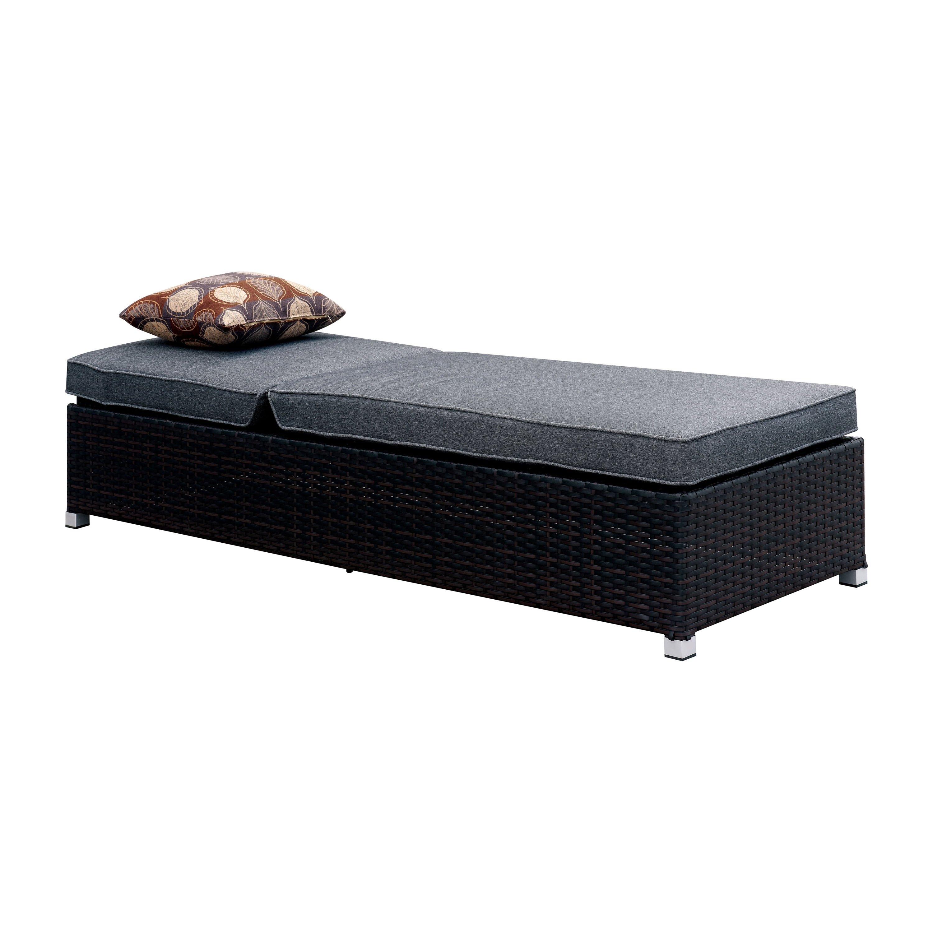 Furniture of America Holden Contemporary Adjustable Wicker Lounger, Gray and Espresso