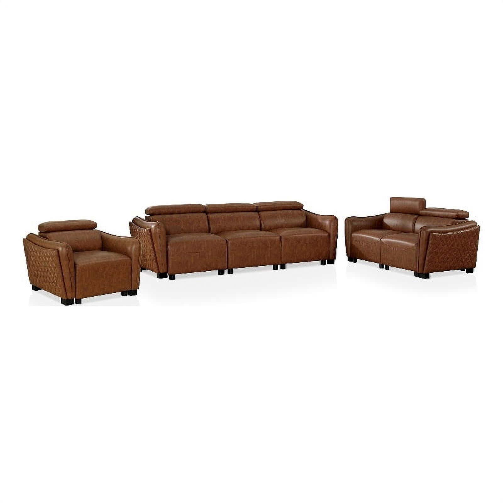 Furniture of America Holm Faux Leather 3-Piece Sofa Set for Living Room ...