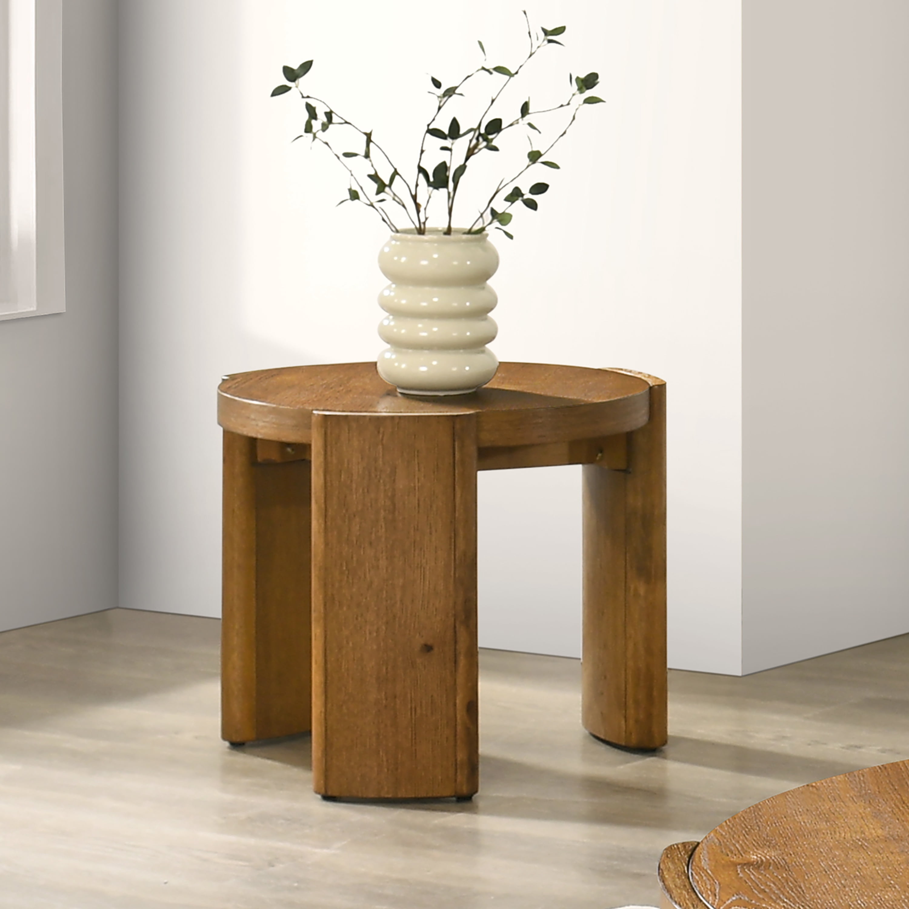 Furniture of America Honora Modern Wood 20-inch Oval End Table with Plinth Base, Walnut