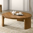 thumbnail image 1 of Furniture of America Honora Modern Wood 42-inch Oval Coffee Table with Plinth Base, Walnut, 1 of 6
