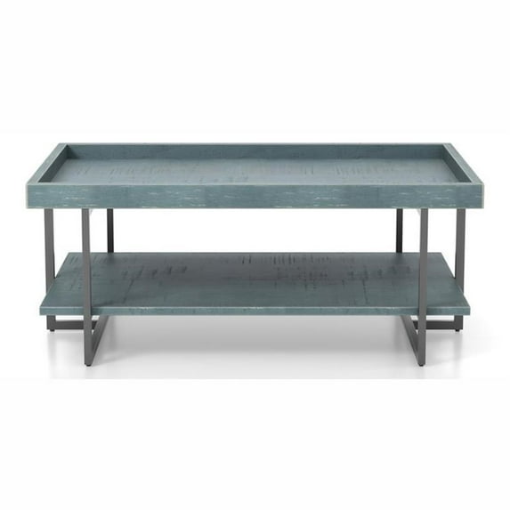 Furniture of America Humere Wood 1-Shelf Coffee Table in Antique Blue