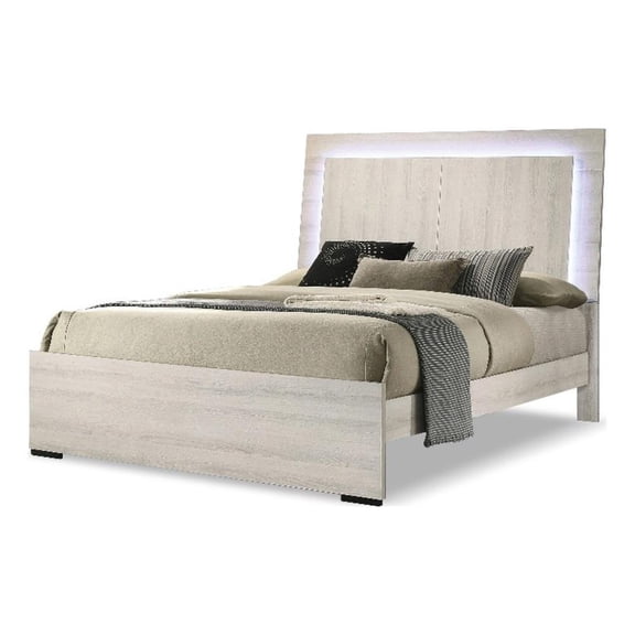 Furniture of America Turntile LED Light Wood Queen Bed in Washed White