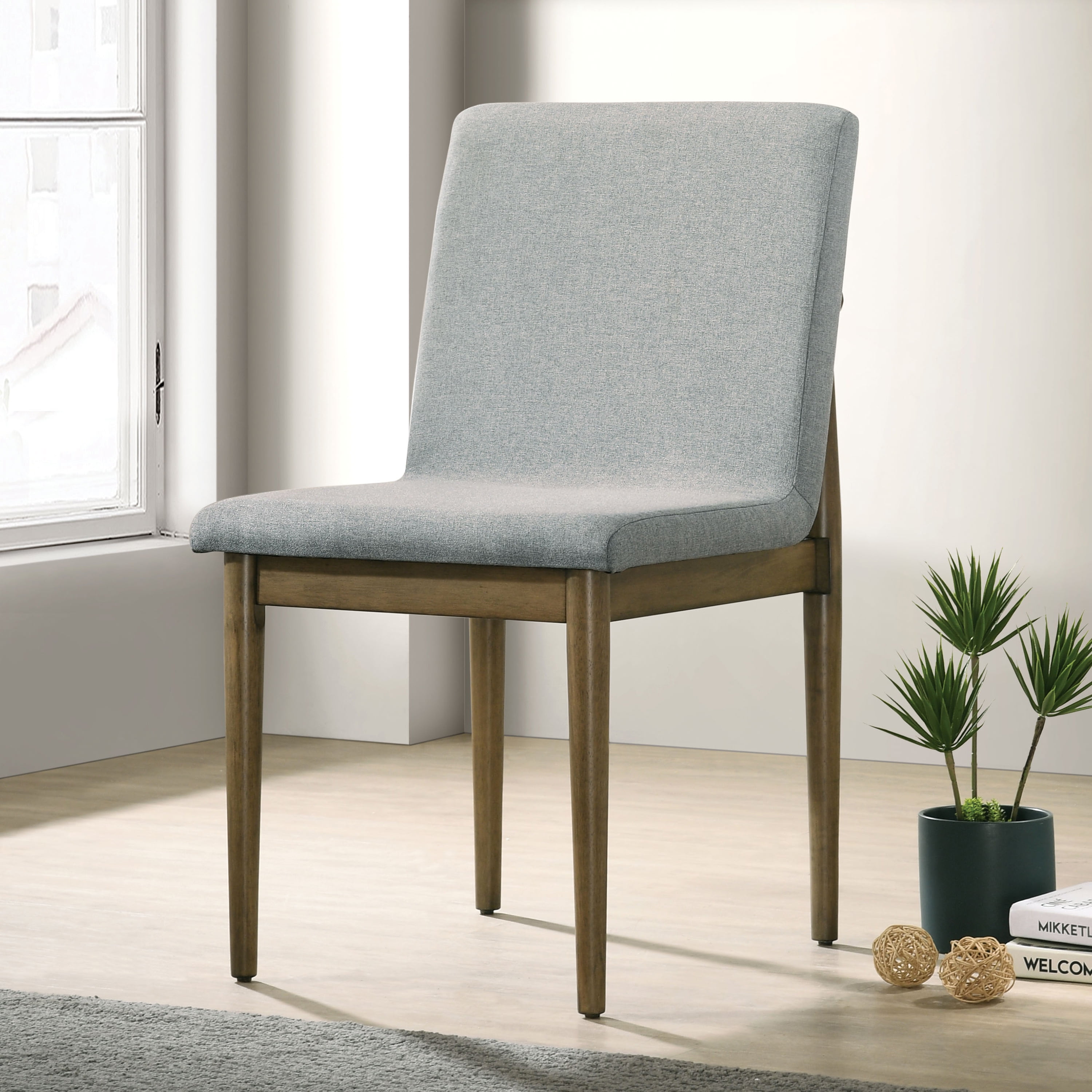 Furniture of America Hyde Upholstered Wood Natural Brown and Gray Side Chairs (Set of 2)