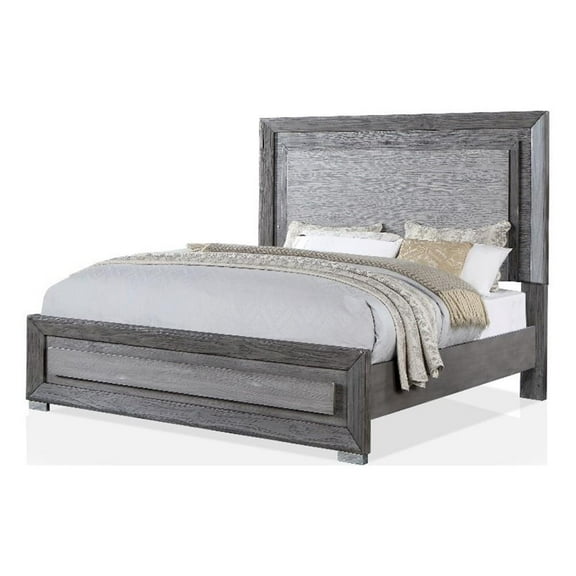 Furniture of America Iden Wood King Bed with LED Light in Gray