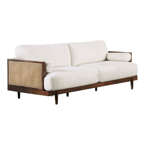 Furniture of America Indingham Modern Adult Fabric Cushioned Sofa, Beige and Walnut
