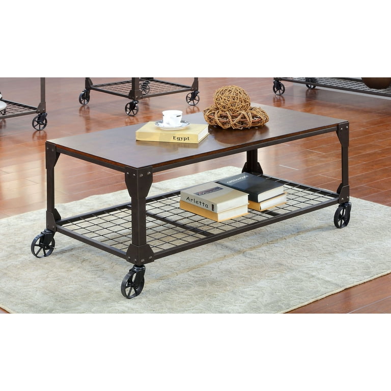 Metal coffee on sale table with wheels