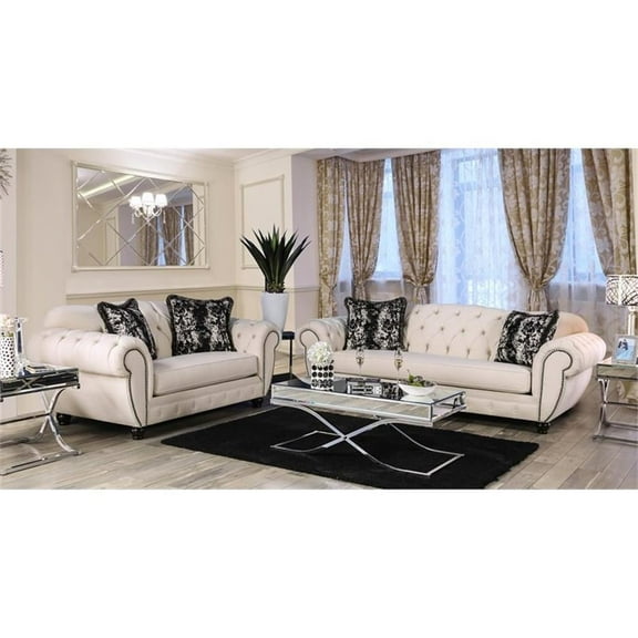 Furniture of America Isabella Transitional Fabric 2-Piece Sofa Set in Beige