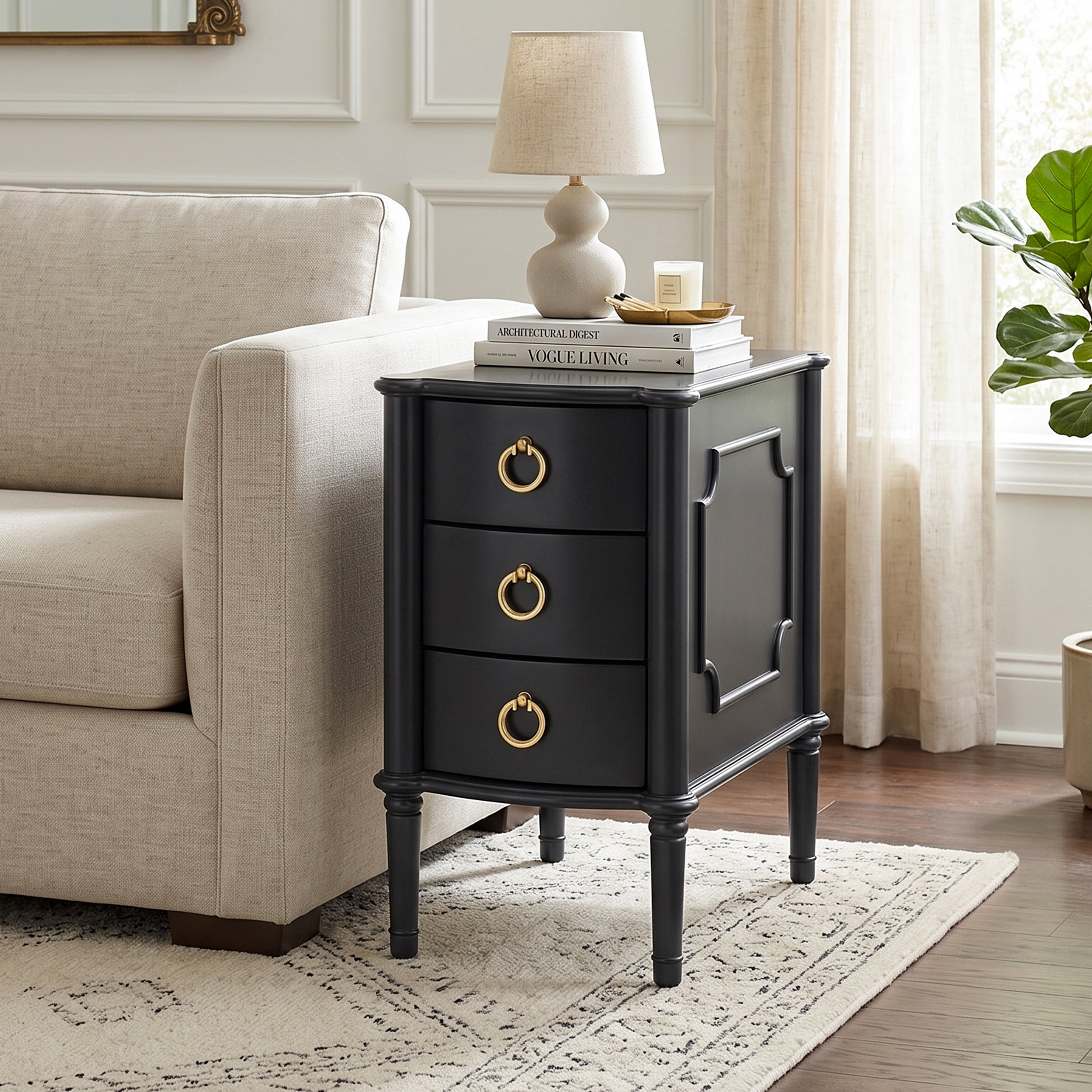 Furniture of America Ivera Modern Wood 3-Drawer Nightstand with Tapered Legs, Black