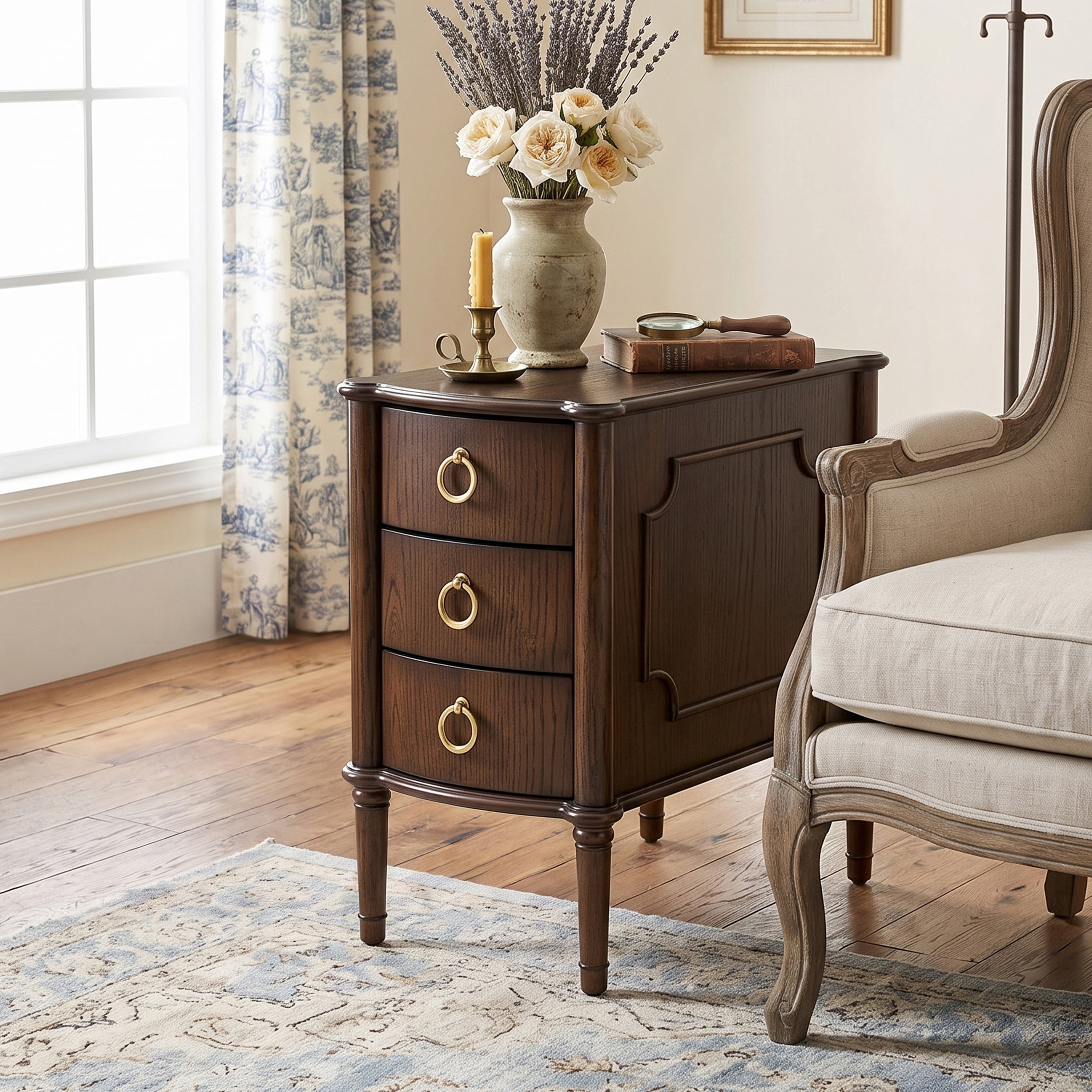 Furniture of America Ivera Modern Wood 3-Drawer Nightstand with Tapered Legs, Cherry