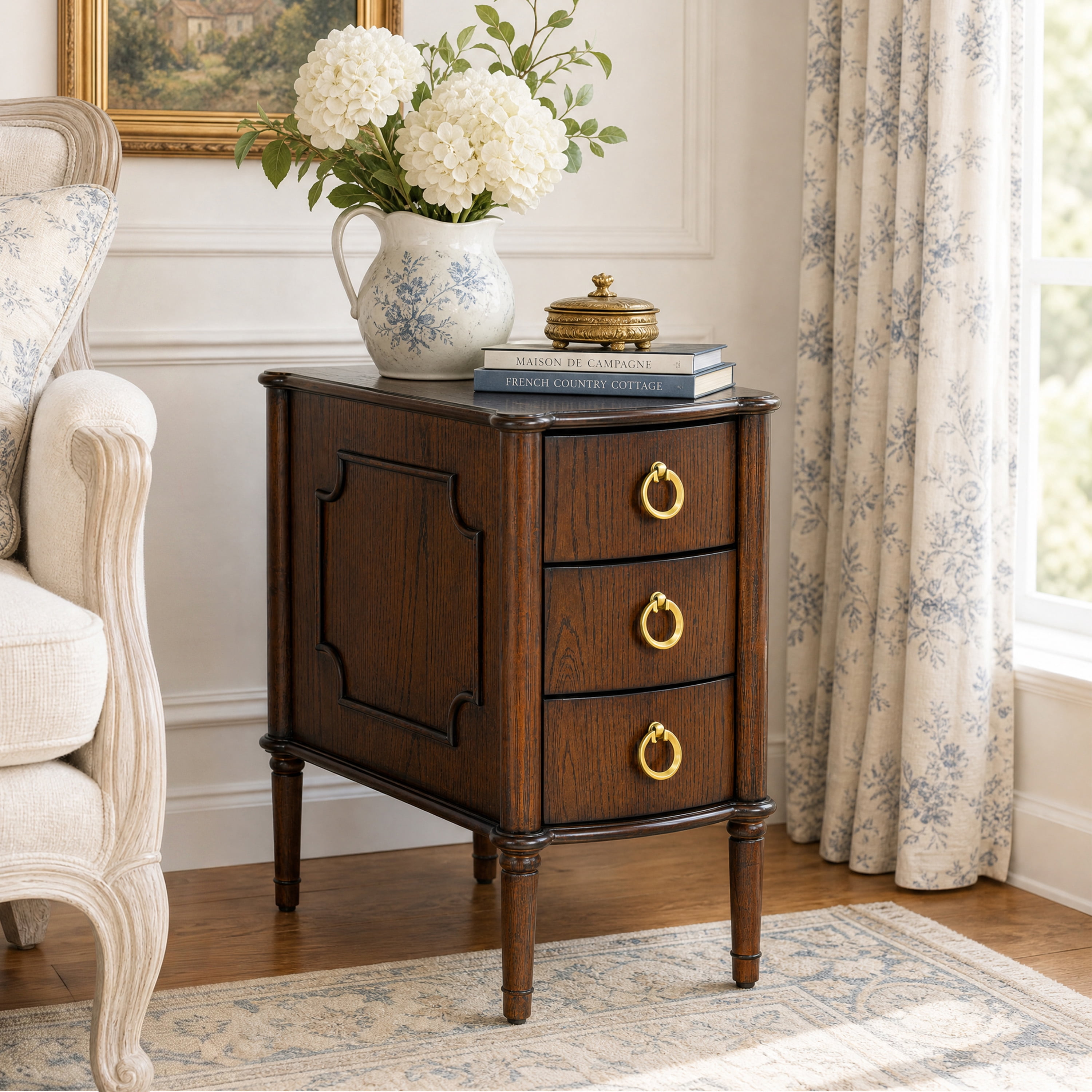 Furniture of America Ivera Modern Wood 3-Drawer Nightstand with Tapered Legs, Oak