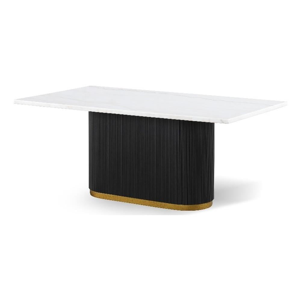 Modern Black and White Marble Top Dining Table with Gold Trim